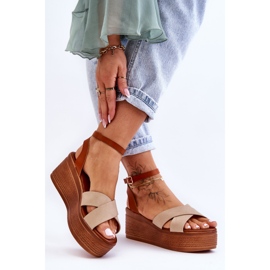 Sandale cu pană confortabile pentru damă, maro-bej Laurie 2