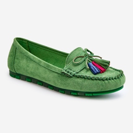 PS1 Mocasini din piele intoarsa cu fundita si franjuri Dorine Green verde 1 PS1 Mocasini din piele intoarsa cu fundita si franjuri Dorine Green verde 1