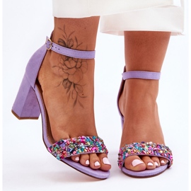 Sandale la modă cu toc înalt cu pietre violet Love Me 1