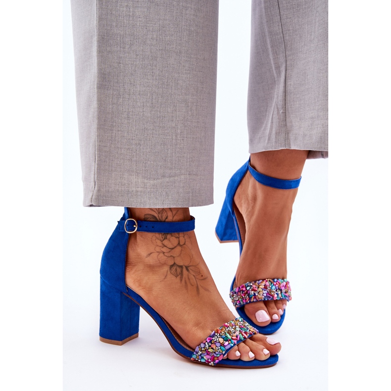 Sandale La modă Toc Înalt Cu Pietre Decorative Albastru Love Me 1