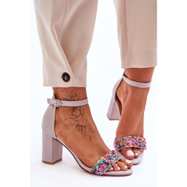 Sandale La modă Toc Înalt Cu Pietre Decorative Gri Love Me 1