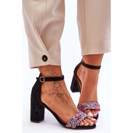 Sandale La modă Toc Înalt Cu Pietre Decorative Negru Love Me 2