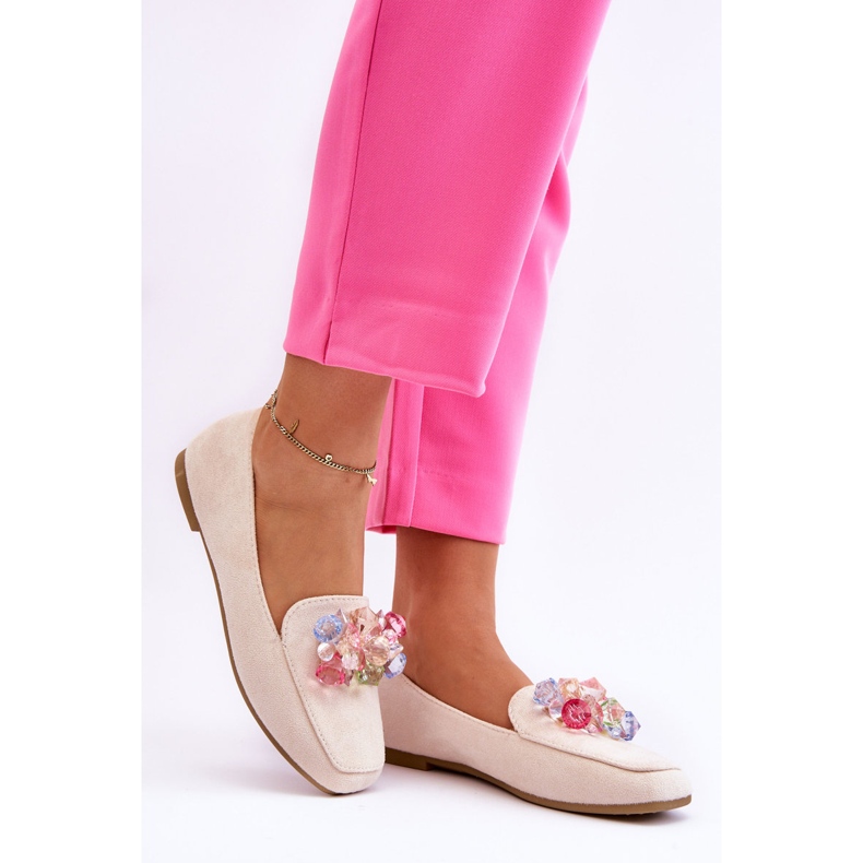 PS1 Mocasini din piele intoarsa cu cristale decorative bej Arvilla 1