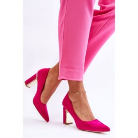 Pompi clasici din piele intoarsa cu toc inalt Fuchsia Elizabeth roz 1