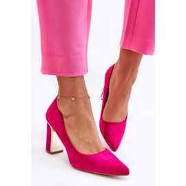 Pompi clasici din piele intoarsa cu toc inalt Fuchsia Elizabeth roz 2