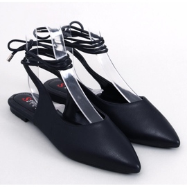 Balerini Jody Black cu șireturi, cu toc deschis negru 1