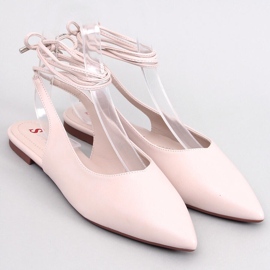 Balerini Jody Beige cu șireturi, cu toc deschis bej 1 Balerini Jody Beige cu șireturi, cu toc deschis bej 1