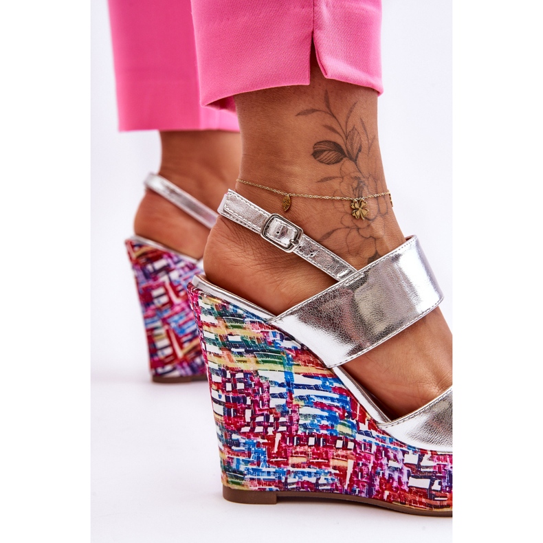 Sandale cu pană Calderia pentru damă, argintii 2