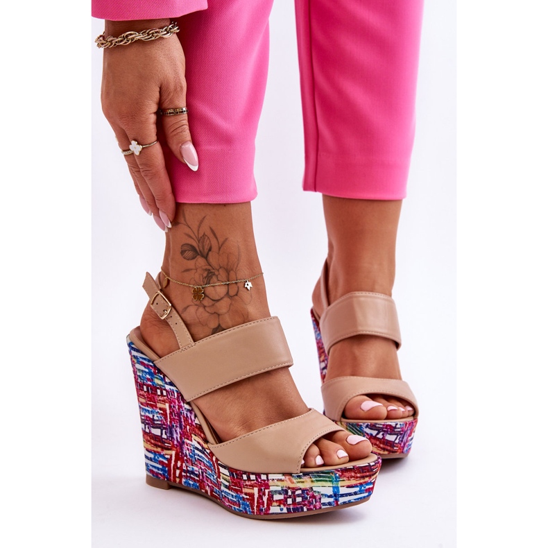 Sandale cu pană Calderia pentru damă, bej 1