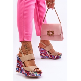 Sandale cu pană Calderia pentru damă, bej 2