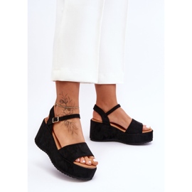 Sandale cu pană din piele intoarsa de dama Lydia neagra negru 1