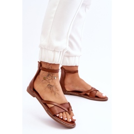 Sandale plate, cu fermoar, maro Rise Up! 1