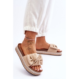 Papuci De Damă De Căprioară Cu Fundă Bej Lauria 1