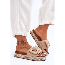 Papuci De Damă De Căprioară Cu Fundă Bej Lauria 2