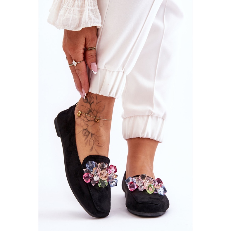 PS1 Mocasini negri Arvilla din piele intoarsa cu cristale ornamentate negru 1 PS1 Mocasini negri Arvilla din piele intoarsa cu cristale ornamentate negru 1