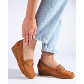 Mocasini de damă din piele de căprioară cu pană Shelovet maro 1 Mocasini de damă din piele de căprioară cu pană Shelovet maro 1