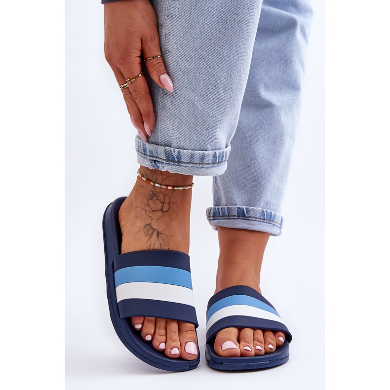 Papuci de damă cu dungi Vision Bluemarin albastru 2