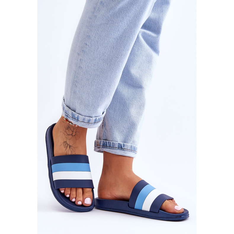 Papuci de damă cu dungi Vision Bluemarin albastru 1