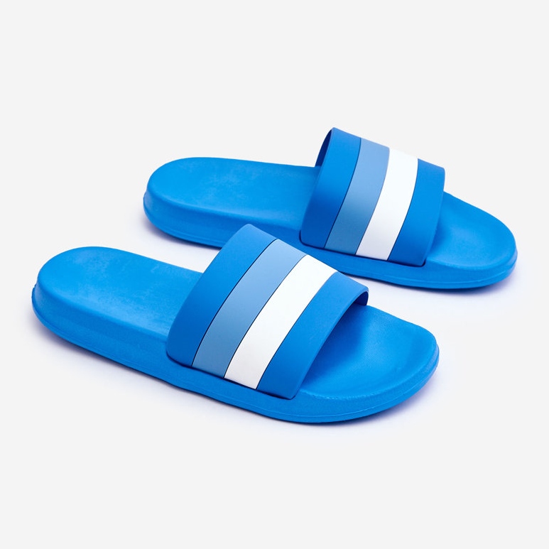 Papuci de damă cu dungi Blue Vision albastru 2