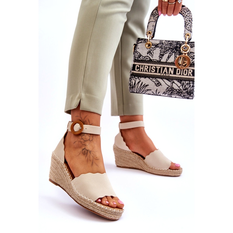 Evento Sandale cu pană din piele Pantof confort Bej Verola 1 Evento Sandale cu pană din piele Pantof confort Bej Verola 1