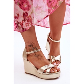 Sandale clasice din piele cu pană Golden Givana de aur 1