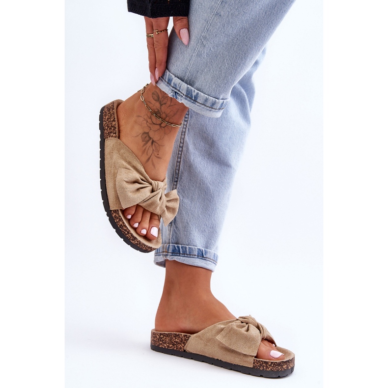 Papuci Wendy cu talpă din plută, bej deschis 2