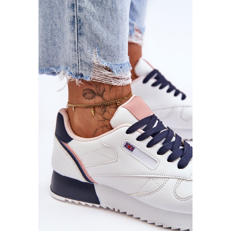 PM1 Pantofi sport din piele cu șireturi alb și bleumarin Merida 2