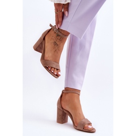 Sandale din piele intoarsa cu toc inalt Bej inchis Madame 2