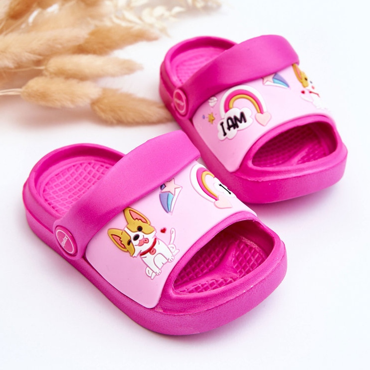 WJ1 Sandale Ușoare Flip Flops Pentru Copii Cu Motiv Câine Fuchsia Rico roz 2