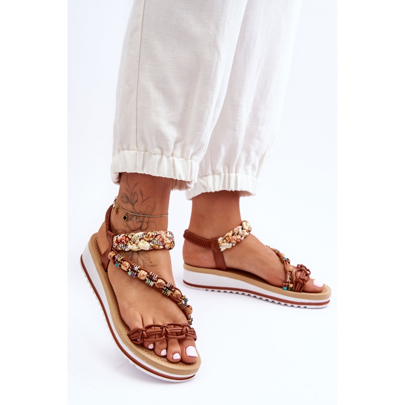 Sandale cu pană pentru femei confortabile, maro Jodie 2