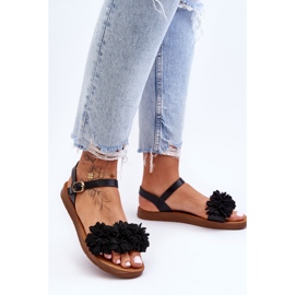 Sandale Dama Cu Flori Textile Negre Fiori negru 2