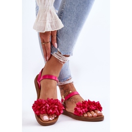 Sandale De Dama Cu Flori Tesatura Fuchsia Fiori roz 2