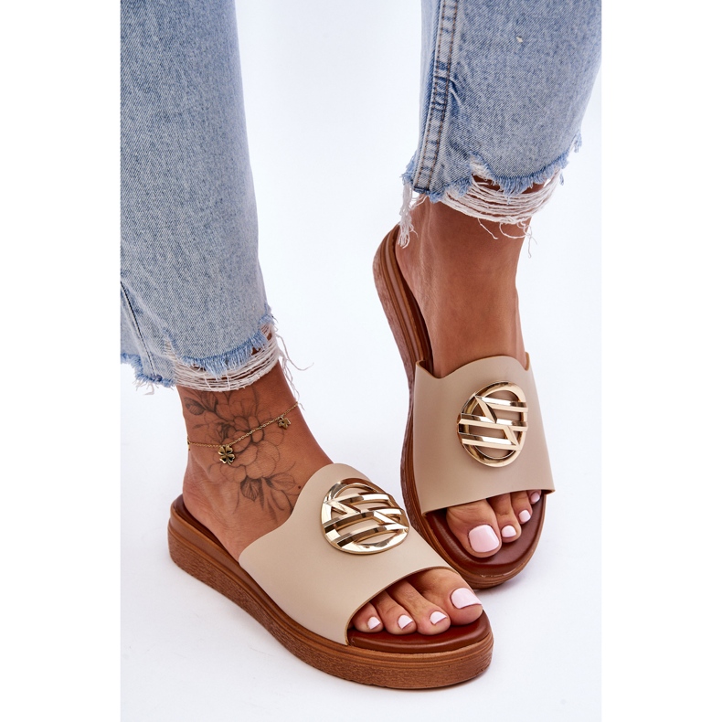 Papuci De Dama Bej Secrete Cu Decorat 1