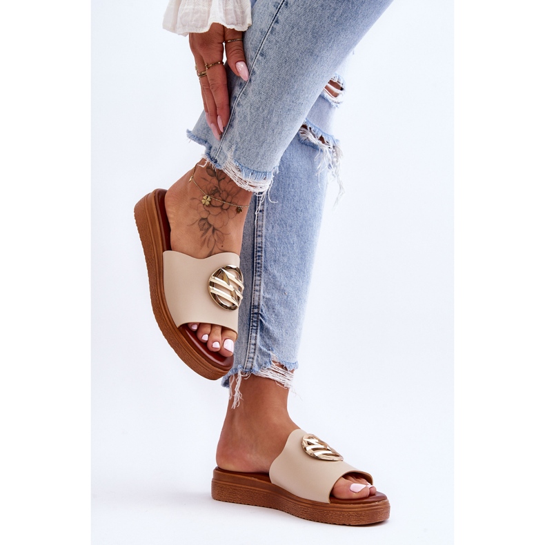 Papuci De Dama Bej Secrete Cu Decorat 2