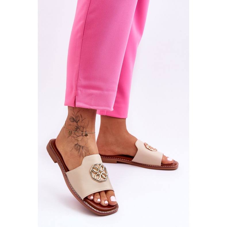 Sandale de damă clasice cu toc plat, bej Larotte 2