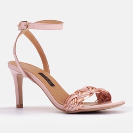 Marco Shoes Sandale cu curea împletită roz 1