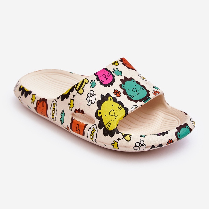 WJ1 Papuci Copii Ușoare Spumă Motiv Leu Bej Esther 1