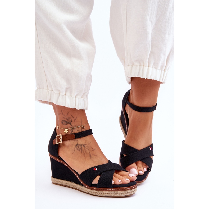 Sandale cu pană de damă Janet negru 2