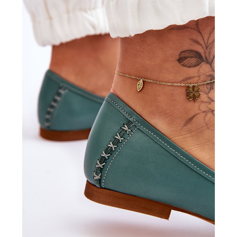 Balerini din piele de dama Maciejka 01358-36 Turcoaz verde 2