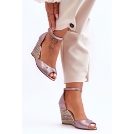 Sandale cu pană din piele Laura Messi 2603/783 Argintiu 2