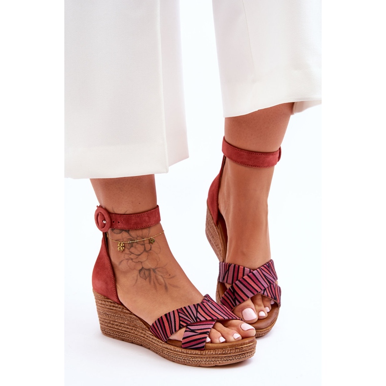 Sandale cu pană din piele intoarsa Maciejka 04565-44 Rosie roșu 2