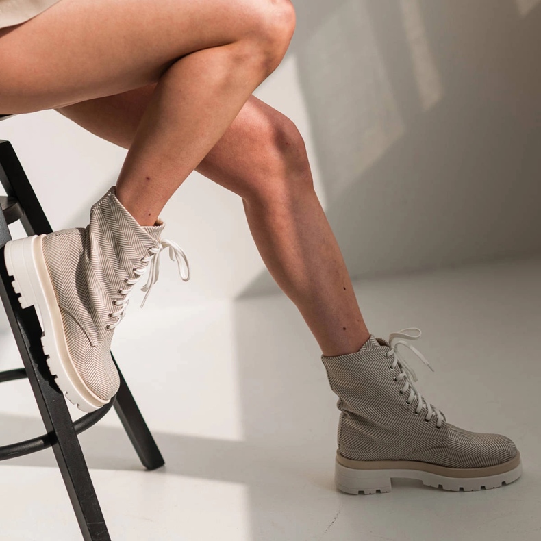 Marco Shoes Cizme din material din bumbac natural bej 1 Marco Shoes Cizme din material din bumbac natural bej 1