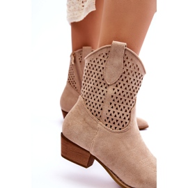 Cizme de cowboy ajurate pentru damă, stuf bej 3