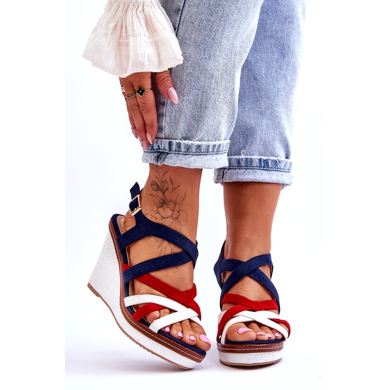 Seastar Sandale cu pană cu bretele, bleumarin multicolor 1 Seastar Sandale cu pană cu bretele, bleumarin multicolor 1
