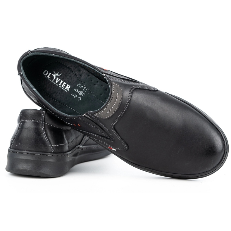 Olivier Pantofi slip-on din piele pentru bărbați 284GT, negri negru 3