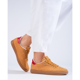 Tenisi Shelovet maro din piele intoarsa bej 1