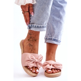 Fashion Papuci de damă la modă cu fundă roz Estera 3