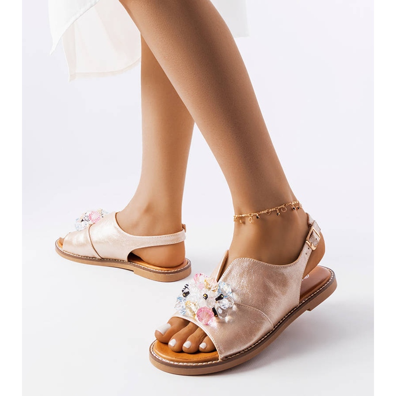 Vinceza Sandale aurii decorate cu cristale Viinceza de aur 1