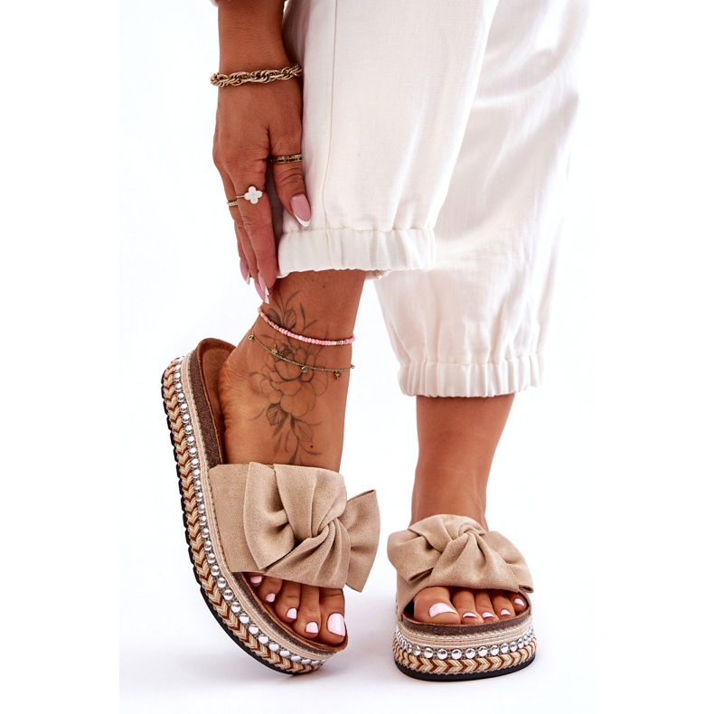 Papuci De Damă De Căprioară Cu Fundă Bej Lauria 6