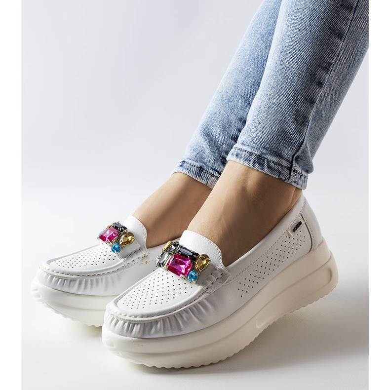 Mocasini albi cu cristale de la Gisella 1